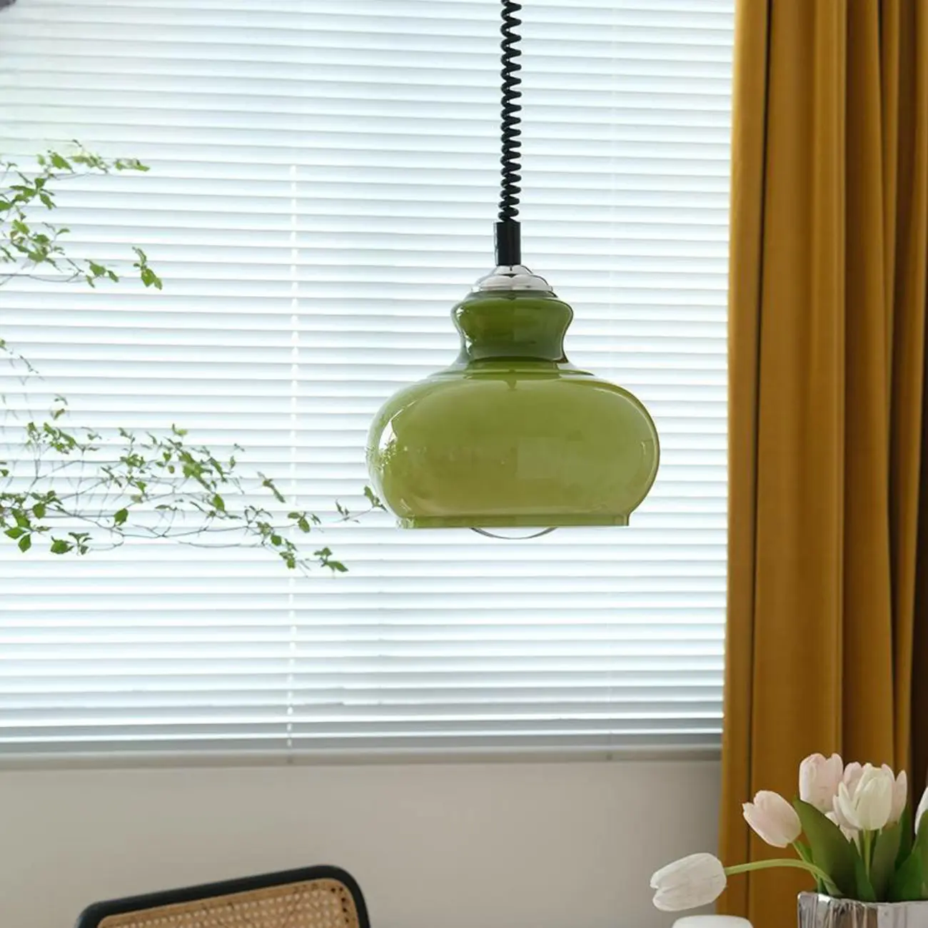 Modern Green Glass Adjustable Kitchen Pendant Lighting Image - 4 | homeyfad