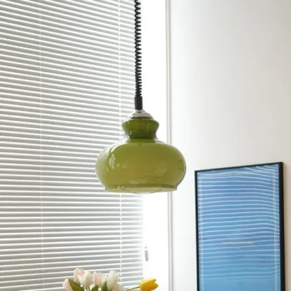 Modern Green Glass Adjustable Kitchen Pendant Lighting Image - 10