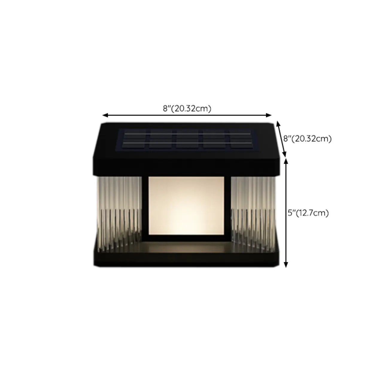 Modern Rectangle Black Solar Post Cap Light  #size