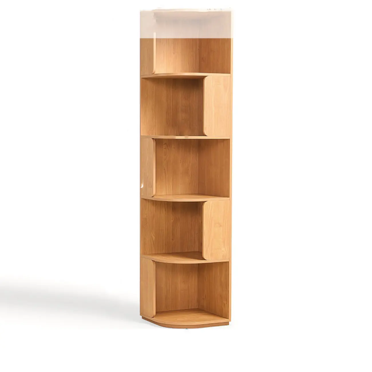 Medium 5-Tier Modern Natural Wood Corner Bookshelf Image - 3 | homeyfad