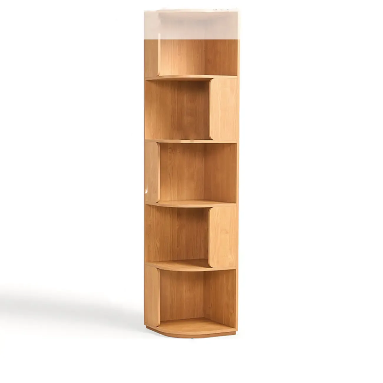 Medium 5-Tier Modern Natural Wood Corner Bookshelf Image - 3