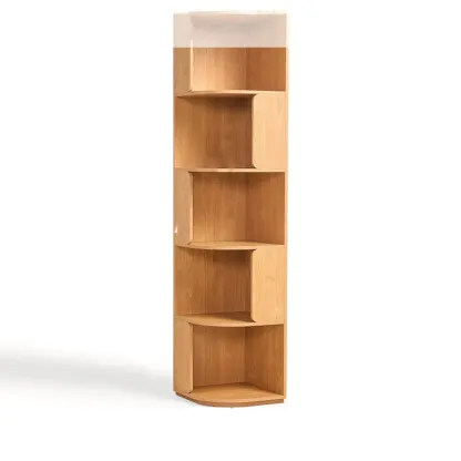 Medium 5-Tier Modern Natural Wood Corner Bookshelf Image - 3