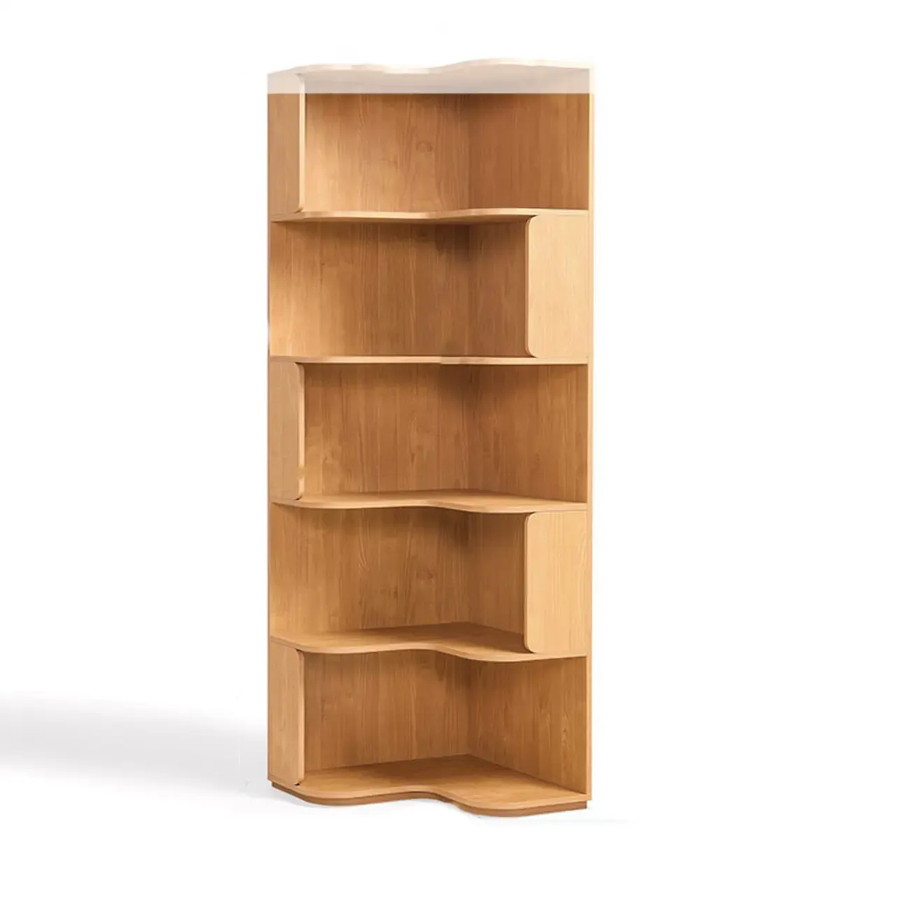 Medium 5-Tier Modern Natural Wood Corner Bookshelf Image - 4