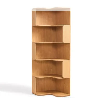 Medium 5-Tier Modern Natural Wood Corner Bookshelf Image - 4