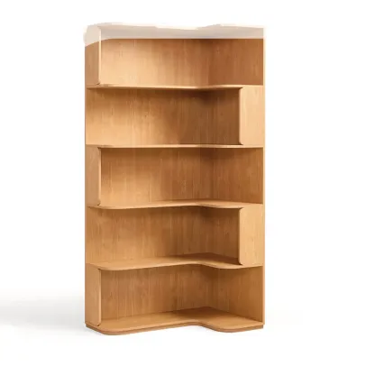 Medium 5-Tier Modern Natural Wood Corner Bookshelf Image - 5