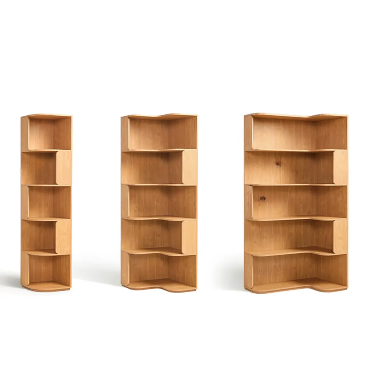 Medium 5-Tier Modern Natural Wood Corner Bookshelf Image - 6 | homeyfad