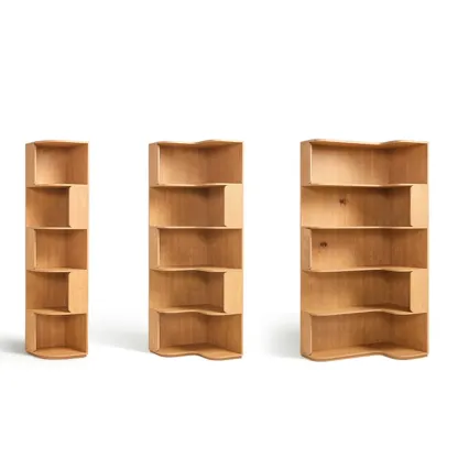 Medium 5-Tier Modern Natural Wood Corner Bookshelf Image - 6