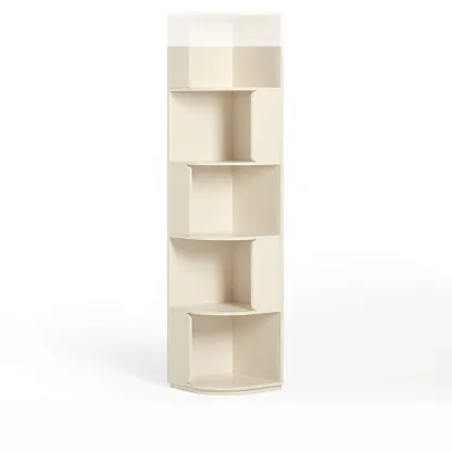 Medium 5-Tier Modern Natural Wood Corner Bookshelf Image - 7