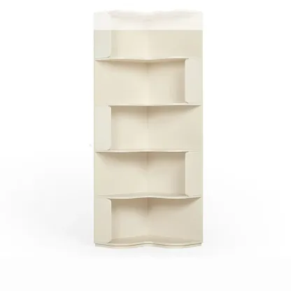 Medium 5-Tier Modern Natural Wood Corner Bookshelf Image - 9