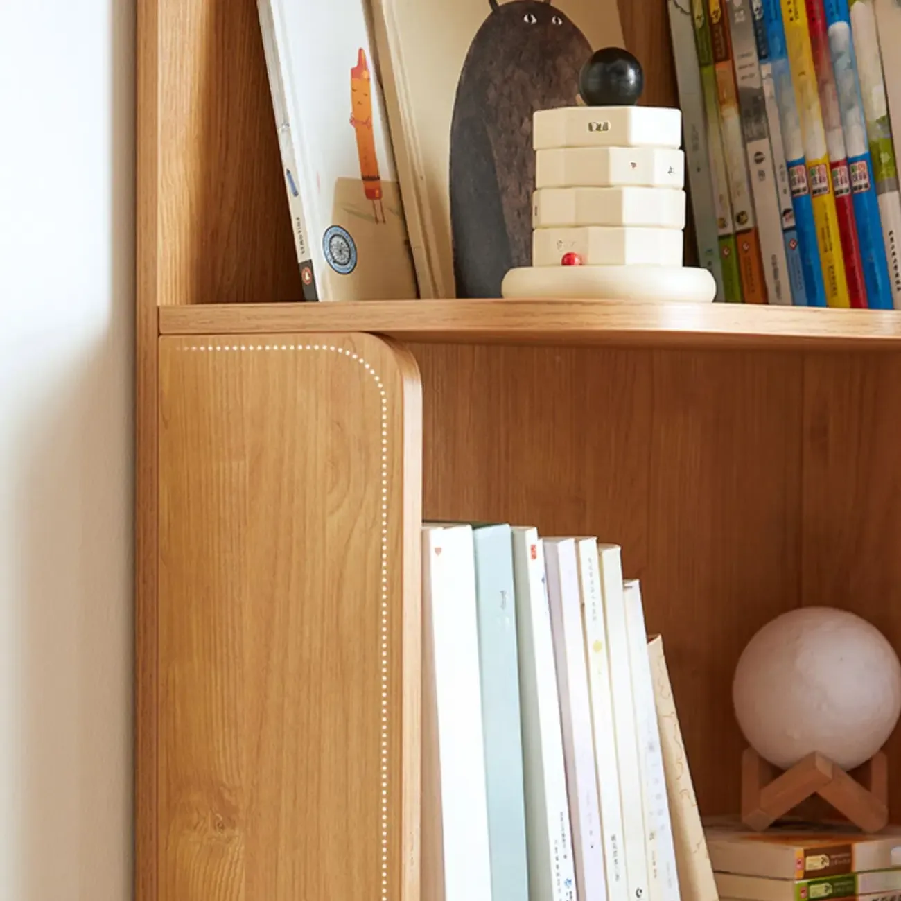 Medium 5-Tier Modern Natural Wood Corner Bookshelf Image - 10