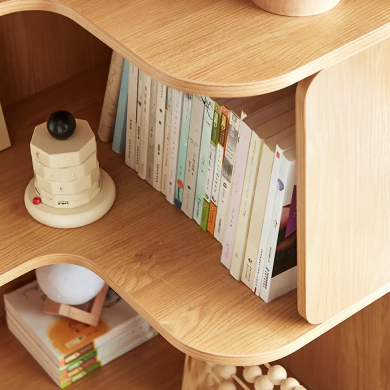 Medium 5-Tier Modern Natural Wood Corner Bookshelf Image - 14 | homeyfad