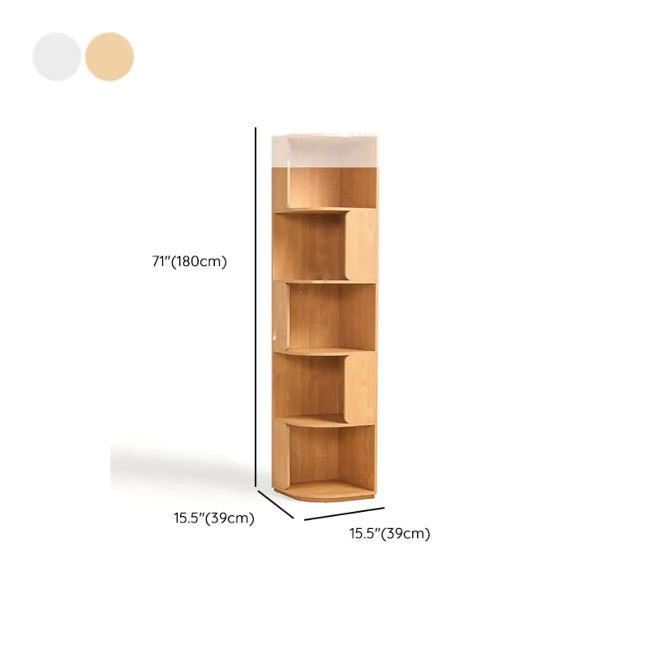Medium 5-Tier Modern Natural Wood Corner Bookshelf #size