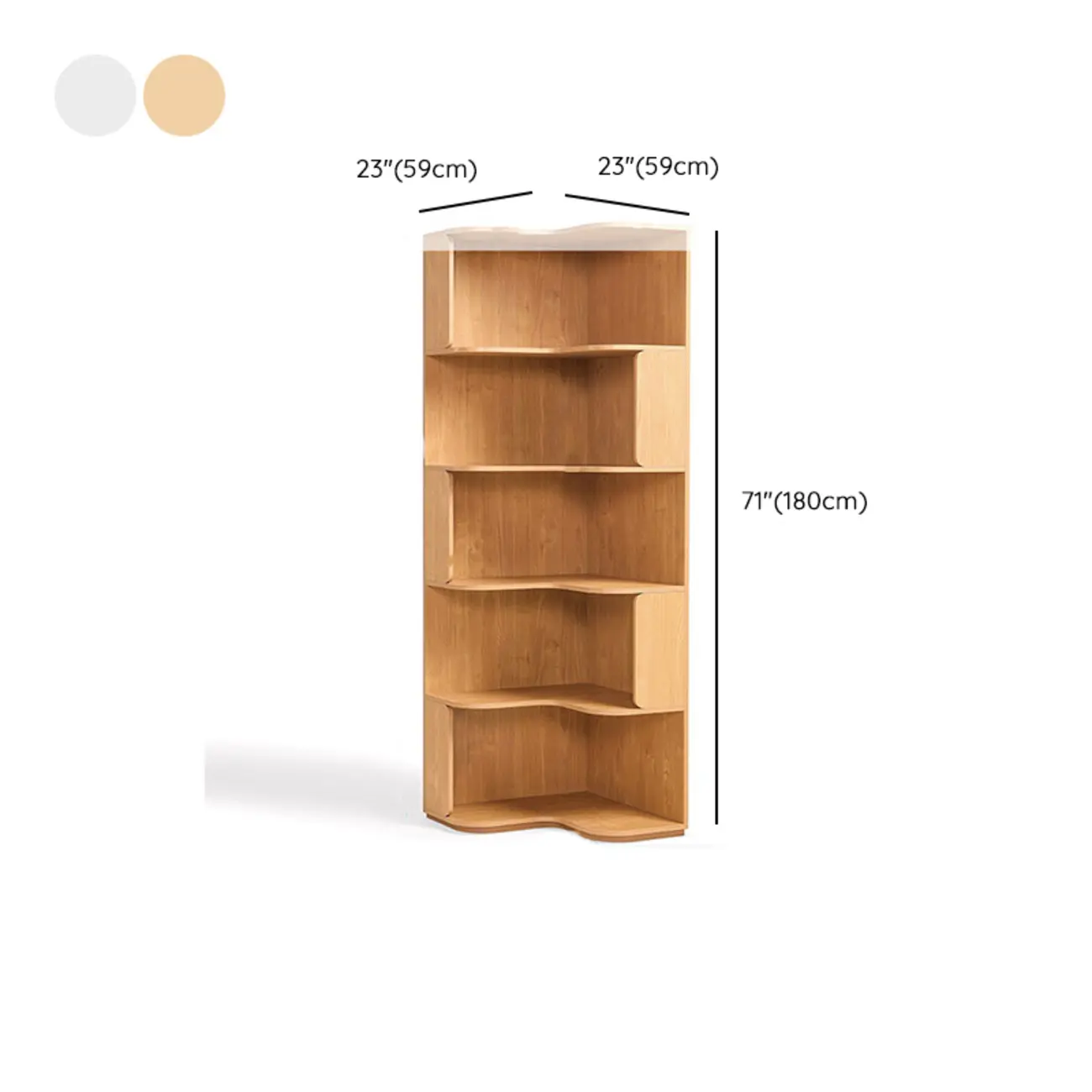 Medium 5-Tier Modern Natural Wood Corner Bookshelf Image - 16 | homeyfad
