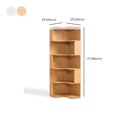 Medium 5-Tier Modern Natural Wood Corner Bookshelf Image - 16