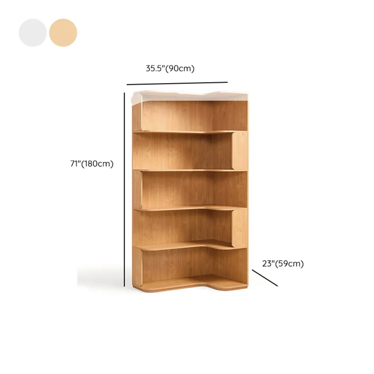 Medium 5-Tier Modern Natural Wood Corner Bookshelf Image - 17 | homeyfad