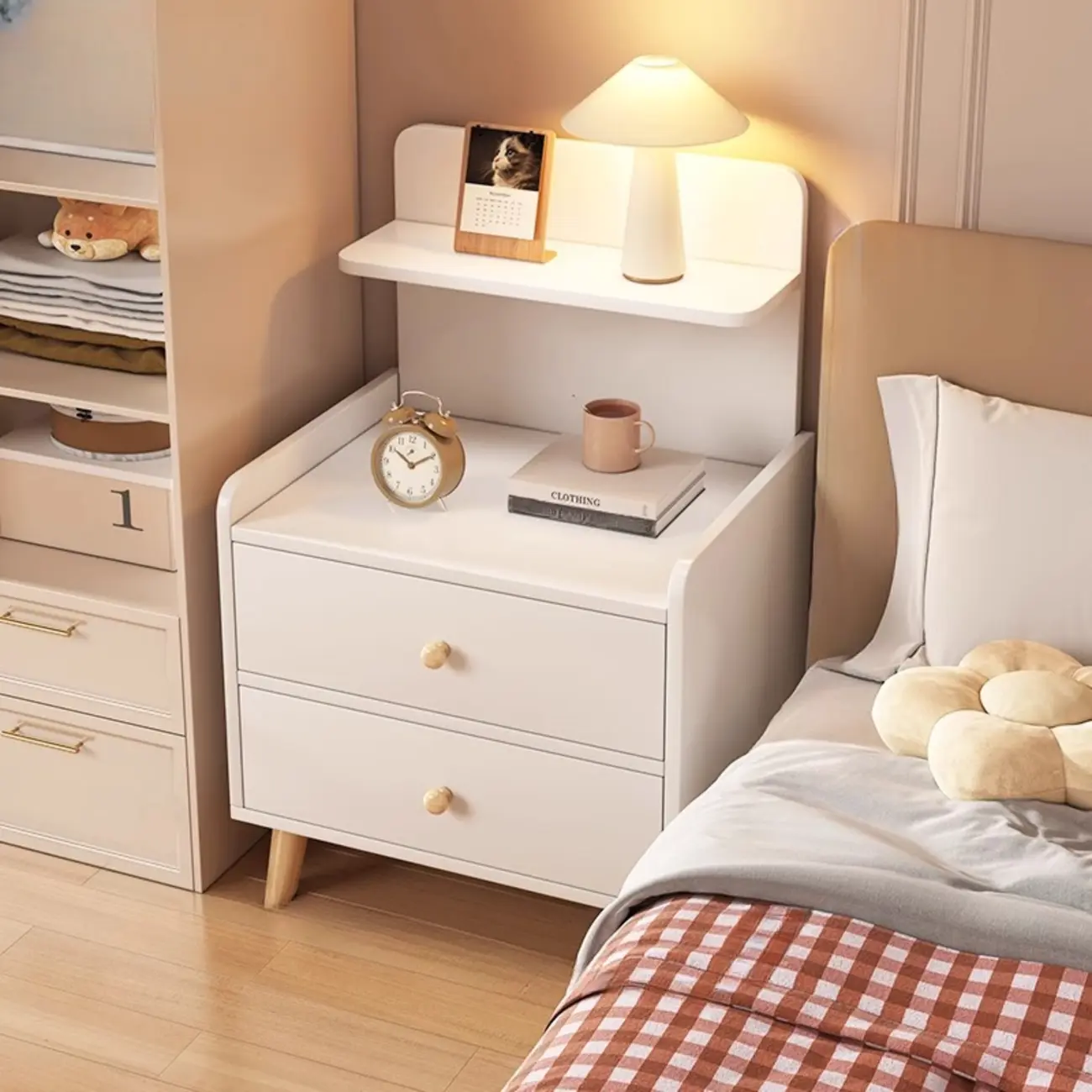 Wooden Modern Open Storage Nightstand with Drawers Image - 2 | homeyfad