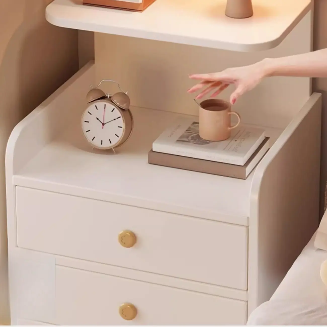 Wooden Modern Open Storage Nightstand with Drawers Image - 3 | homeyfad