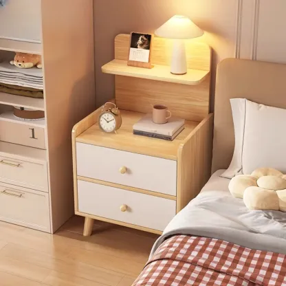 Wooden Modern Open Storage Nightstand with Drawers Image - 8