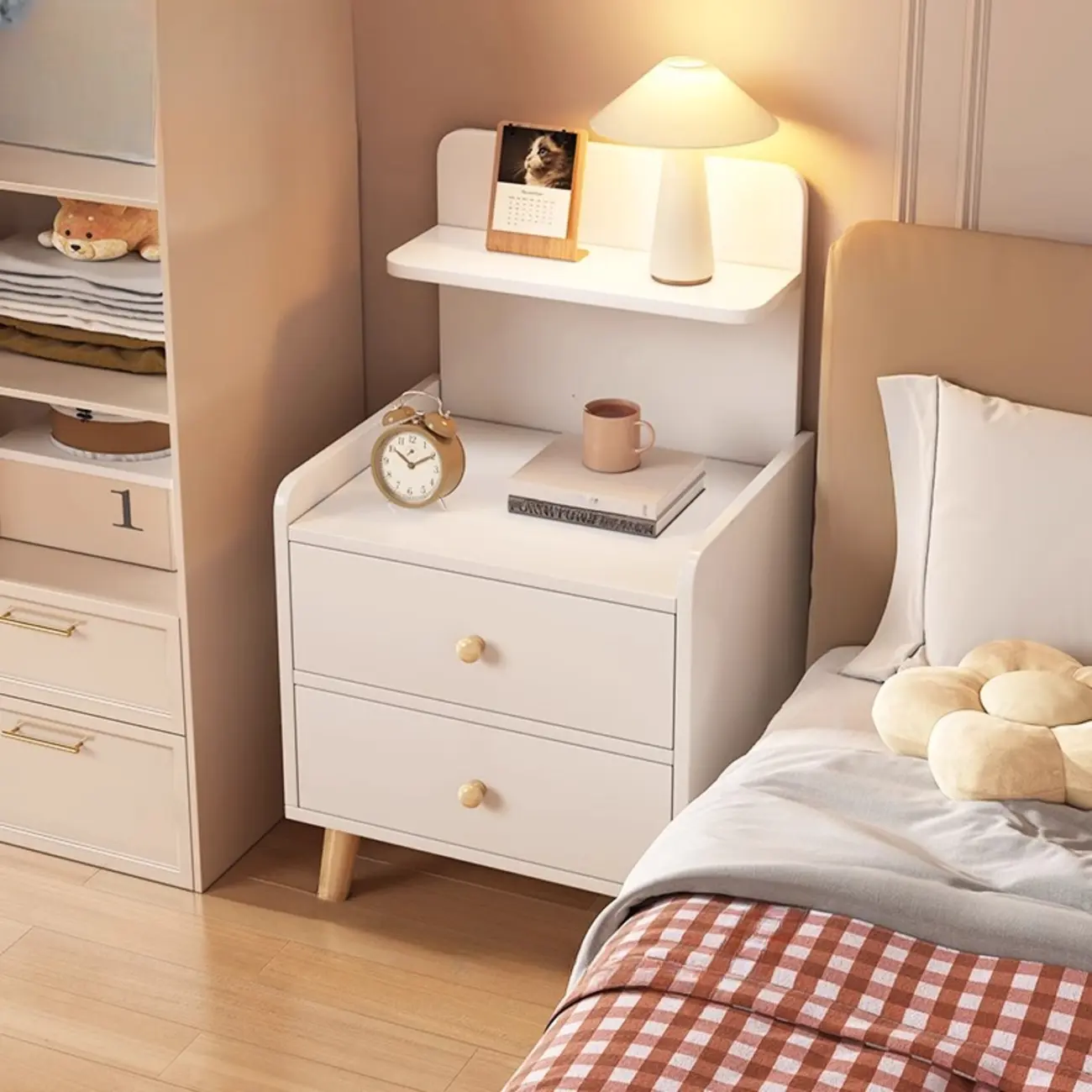 Wooden Modern Open Storage Nightstand with Drawers Image - 7 | homeyfad