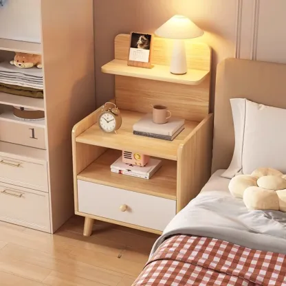 Wooden Modern Open Storage Nightstand with Drawers Image - 1