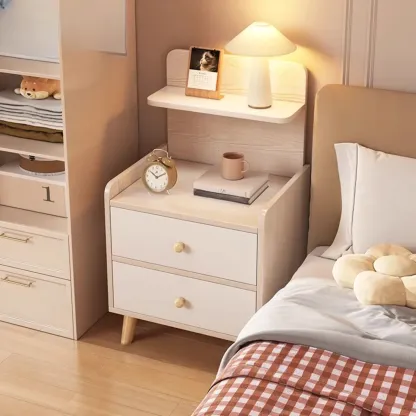 Wooden Modern Open Storage Nightstand with Drawers Image - 14