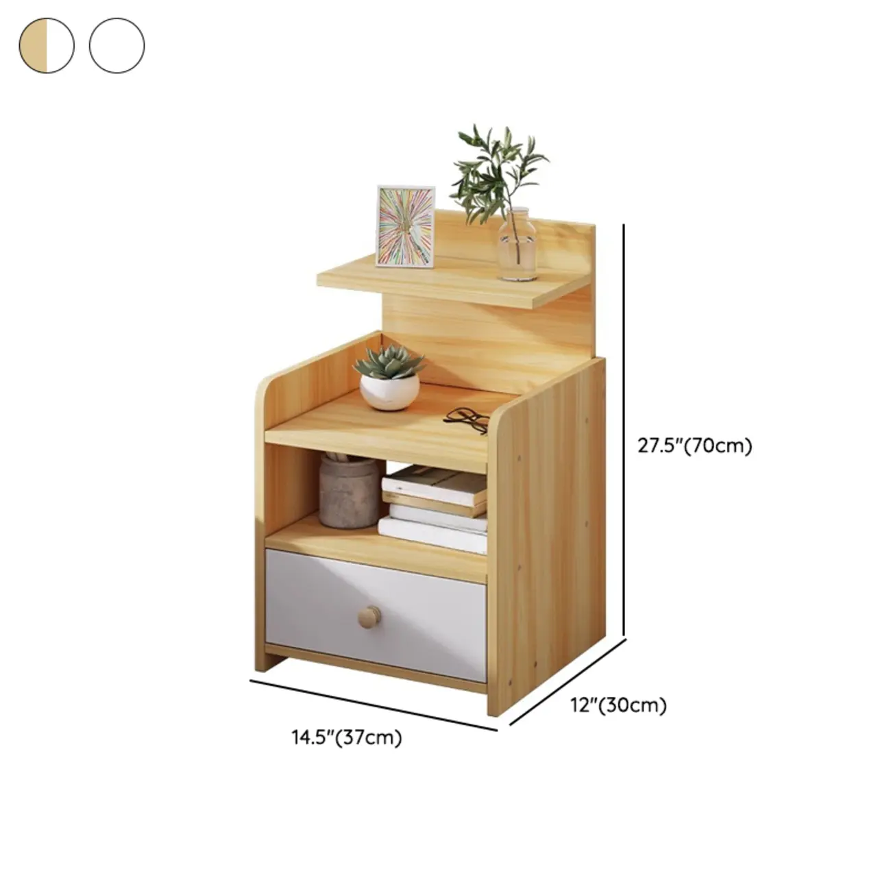 Wooden Modern Open Storage Nightstand with Drawers #size | homeyfad