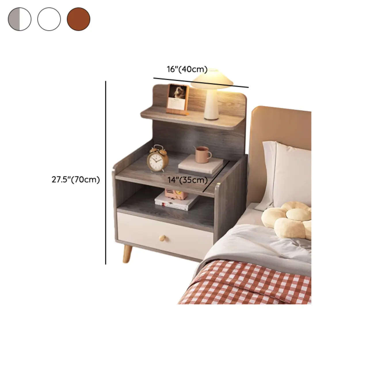 Wooden Modern Open Storage Nightstand with Drawers Image - 20 | homeyfad