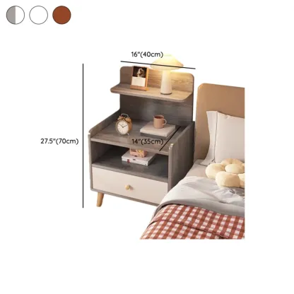 Wooden Modern Open Storage Nightstand with Drawers Image - 20