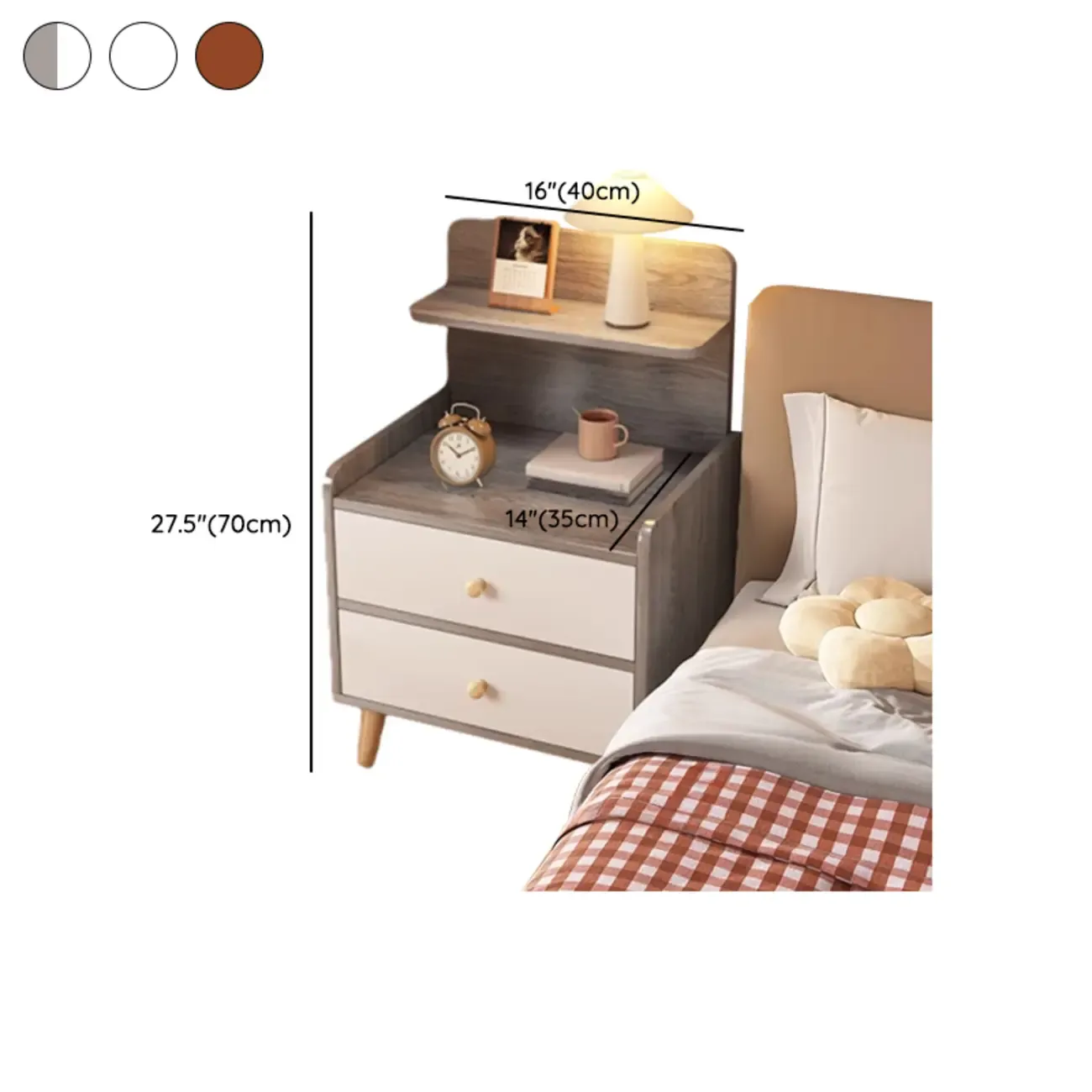 Wooden Modern Open Storage Nightstand with Drawers Image - 19