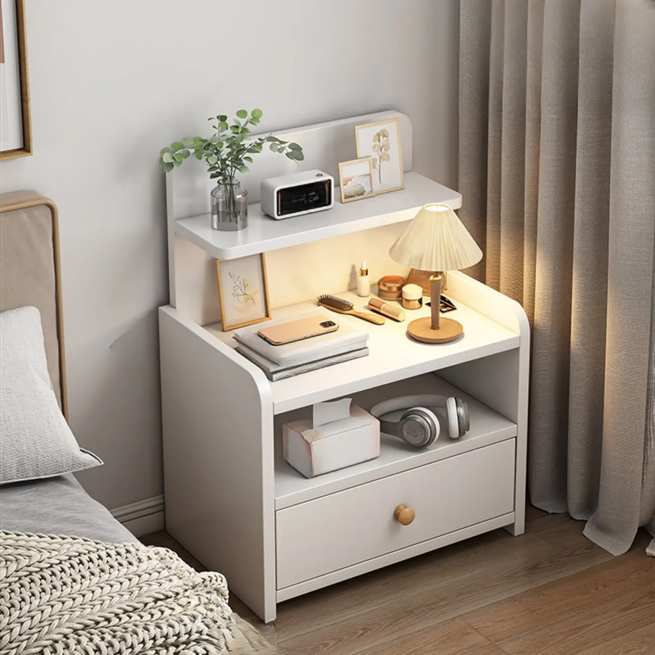 Narrow 2-Drawer Wooden Storage Nightstand in Nut-Brown Image - 7 | homeyfad