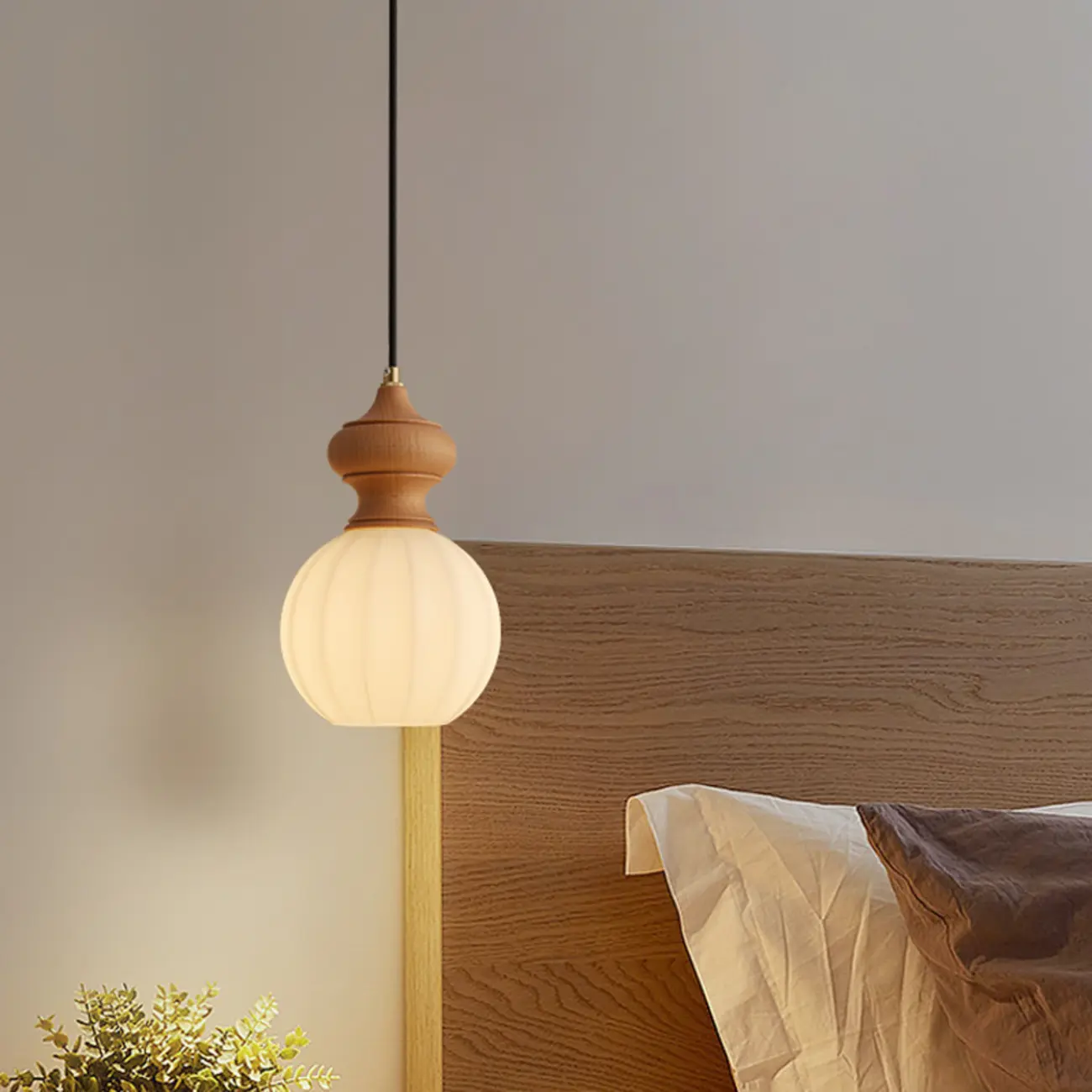 Modern Wood Glass Pendant Light for Bedroom Image - 1 | homeyfad