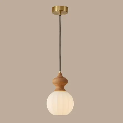 Modern Wood Glass Pendant Light for Bedroom Image - 2