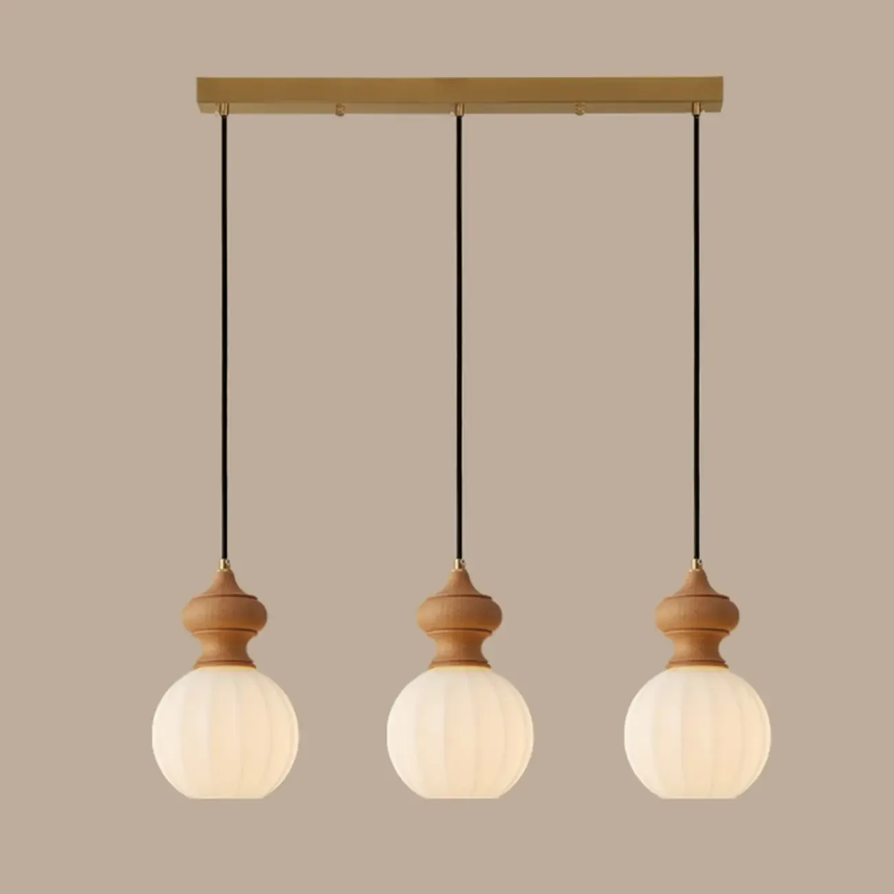 Modern Wood Glass Pendant Light for Bedroom Image - 5