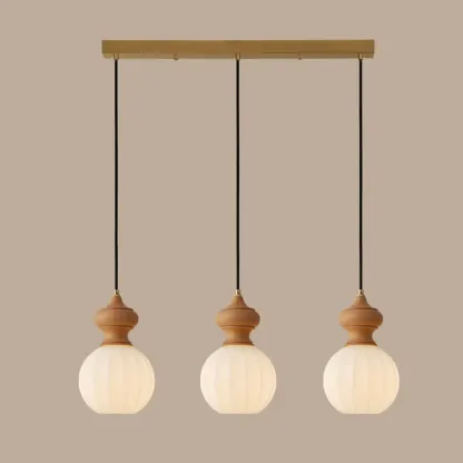 Modern Wood Glass Pendant Light for Bedroom Image - 5