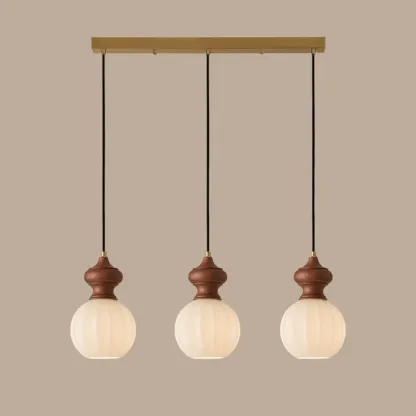 Modern Wood Glass Pendant Light for Bedroom Image - 7