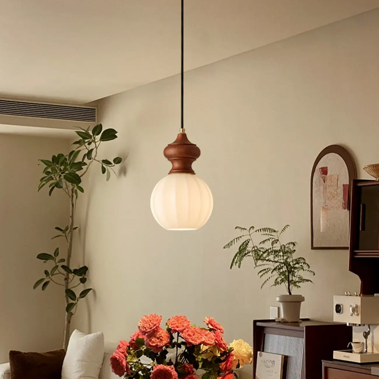 Modern Wood Glass Pendant Light for Bedroom Image - 8 | homeyfad