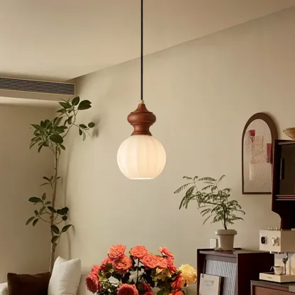 Modern Wood Glass Pendant Light for Bedroom Image - 8