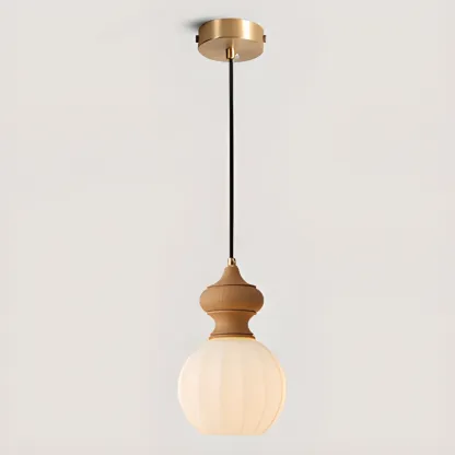 Modern Wood Glass Pendant Light for Bedroom Image - 9