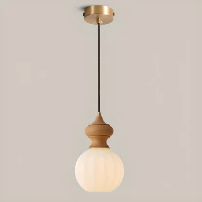 Modern Wood Glass Pendant Light for Bedroom Image - 10
