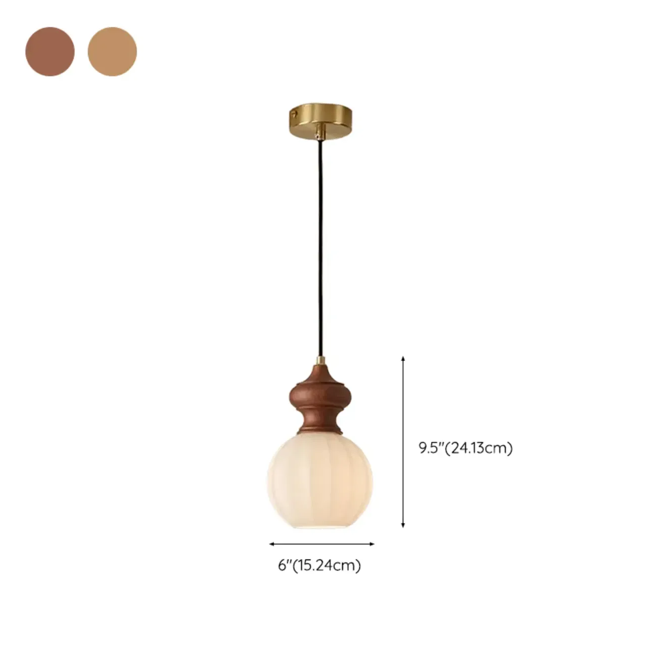 Modern Wood Glass Pendant Light for Bedroom #size