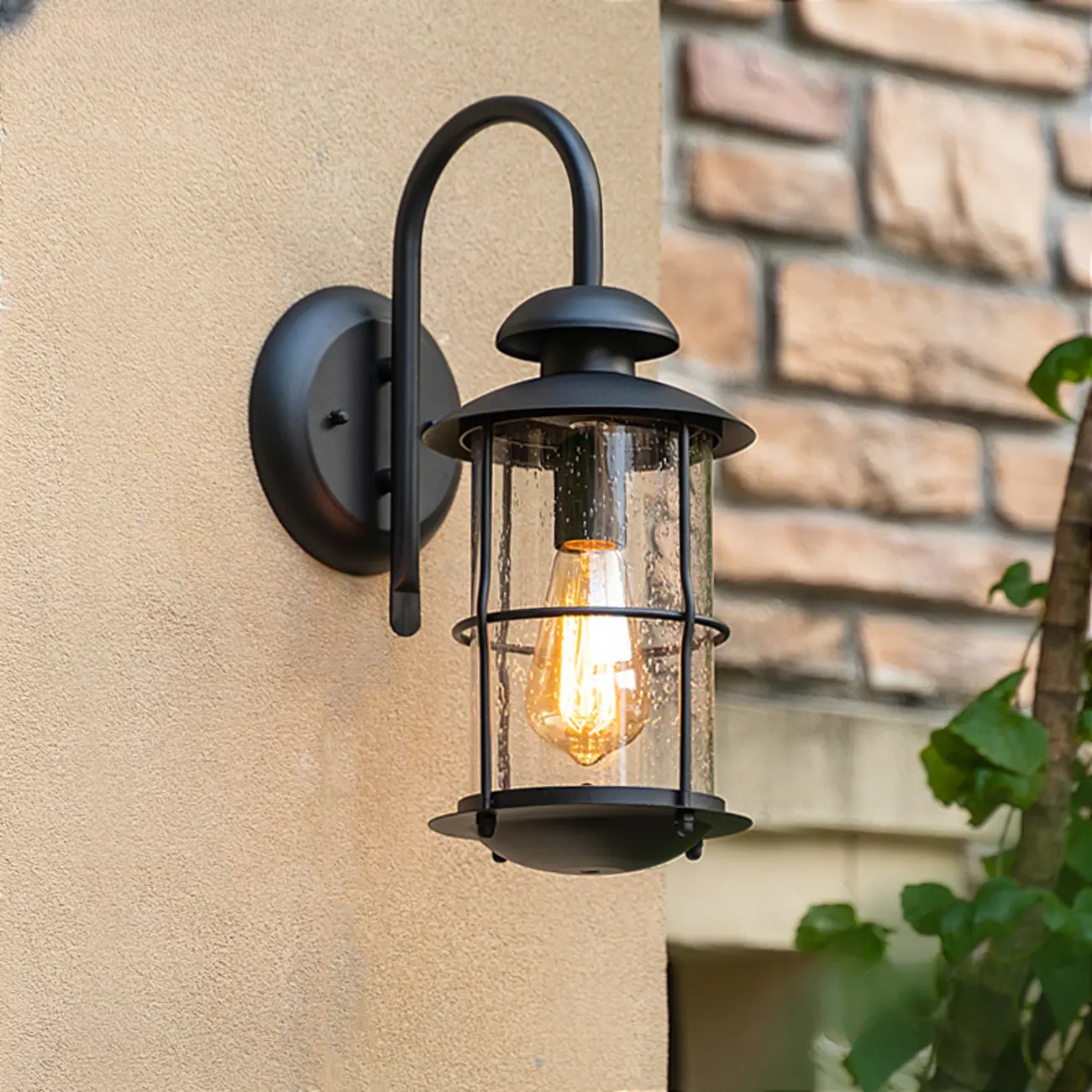 Industrial Black Metal Glass Outdoor Wall Lantern Light  Image - 1 | homeyfad