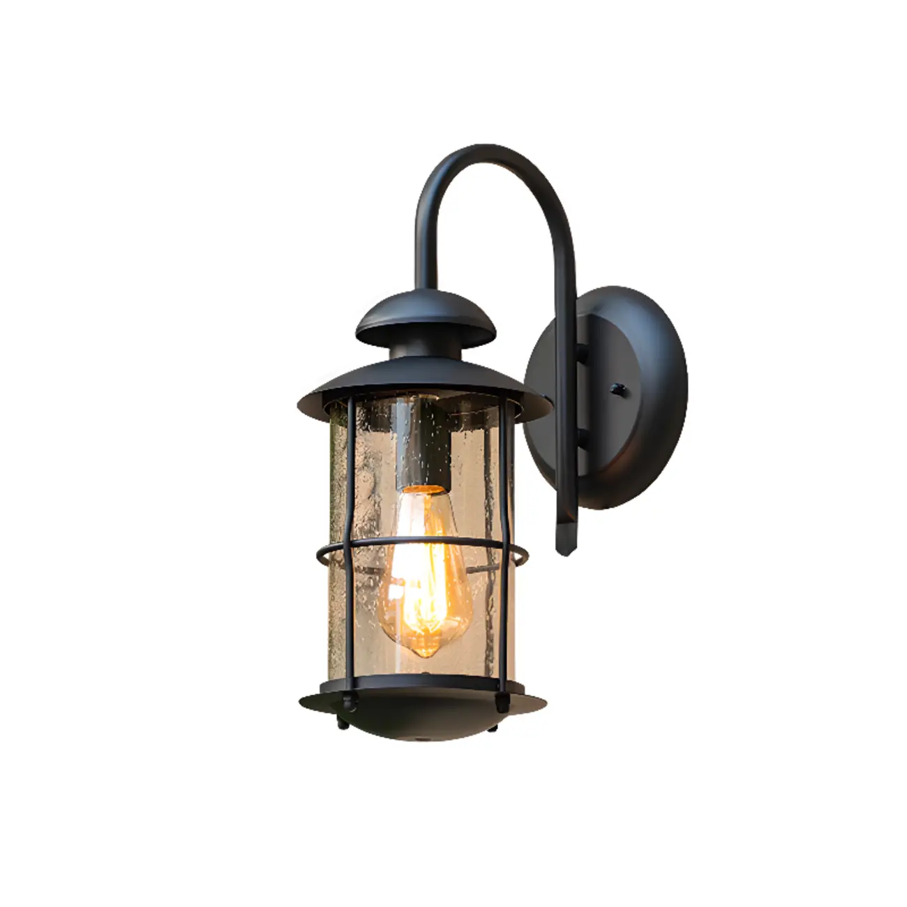 Industrial Black Metal Glass Outdoor Wall Lantern Light  Image - 2 | homeyfad