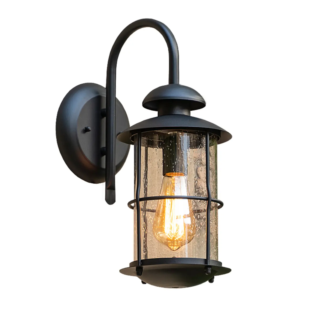 Industrial Black Metal Glass Outdoor Wall Lantern Light  Image - 3 | homeyfad