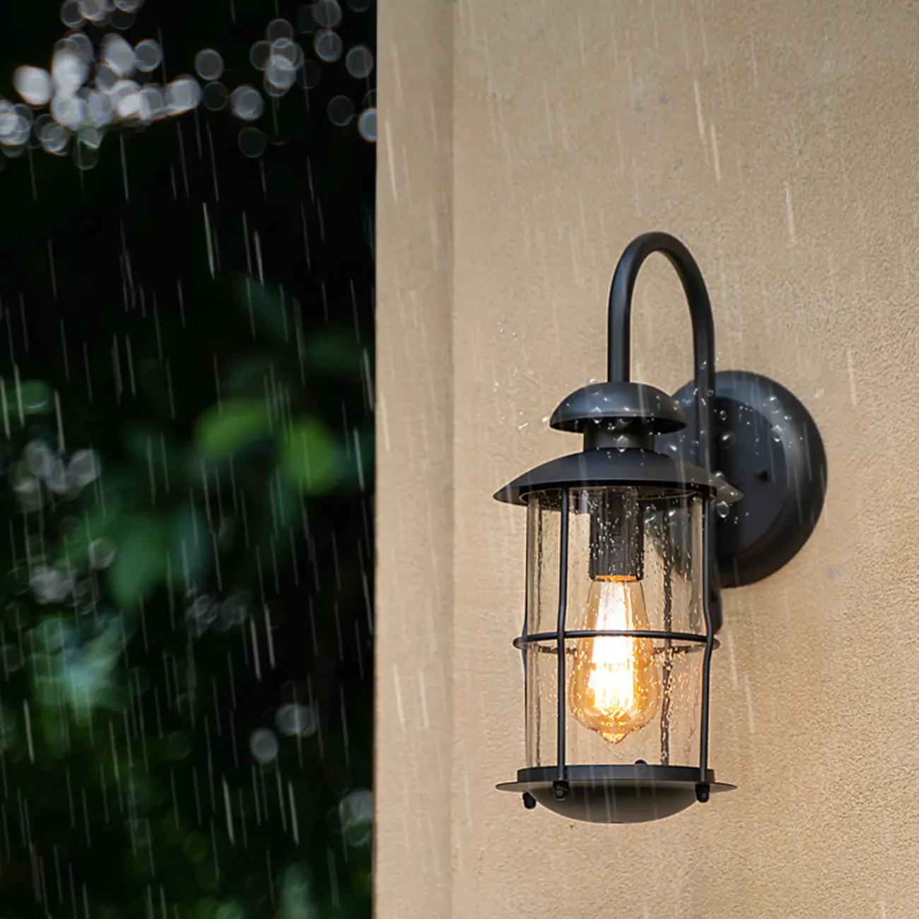 Industrial Black Metal Glass Outdoor Wall Lantern Light  Image - 6 | homeyfad
