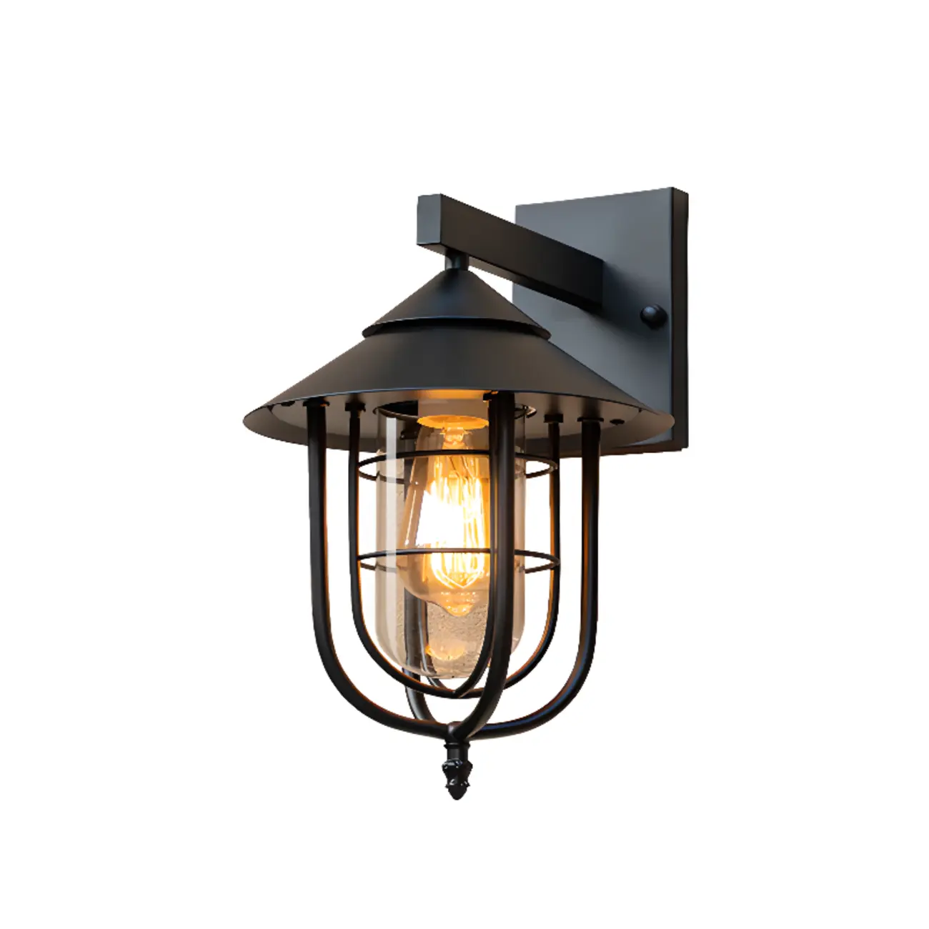 Industrial Black Metal Glass Outdoor Wall Lantern Light  Image - 7 | homeyfad
