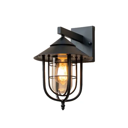 Industrial Black Metal Glass Outdoor Wall Lantern Light  Image - 7