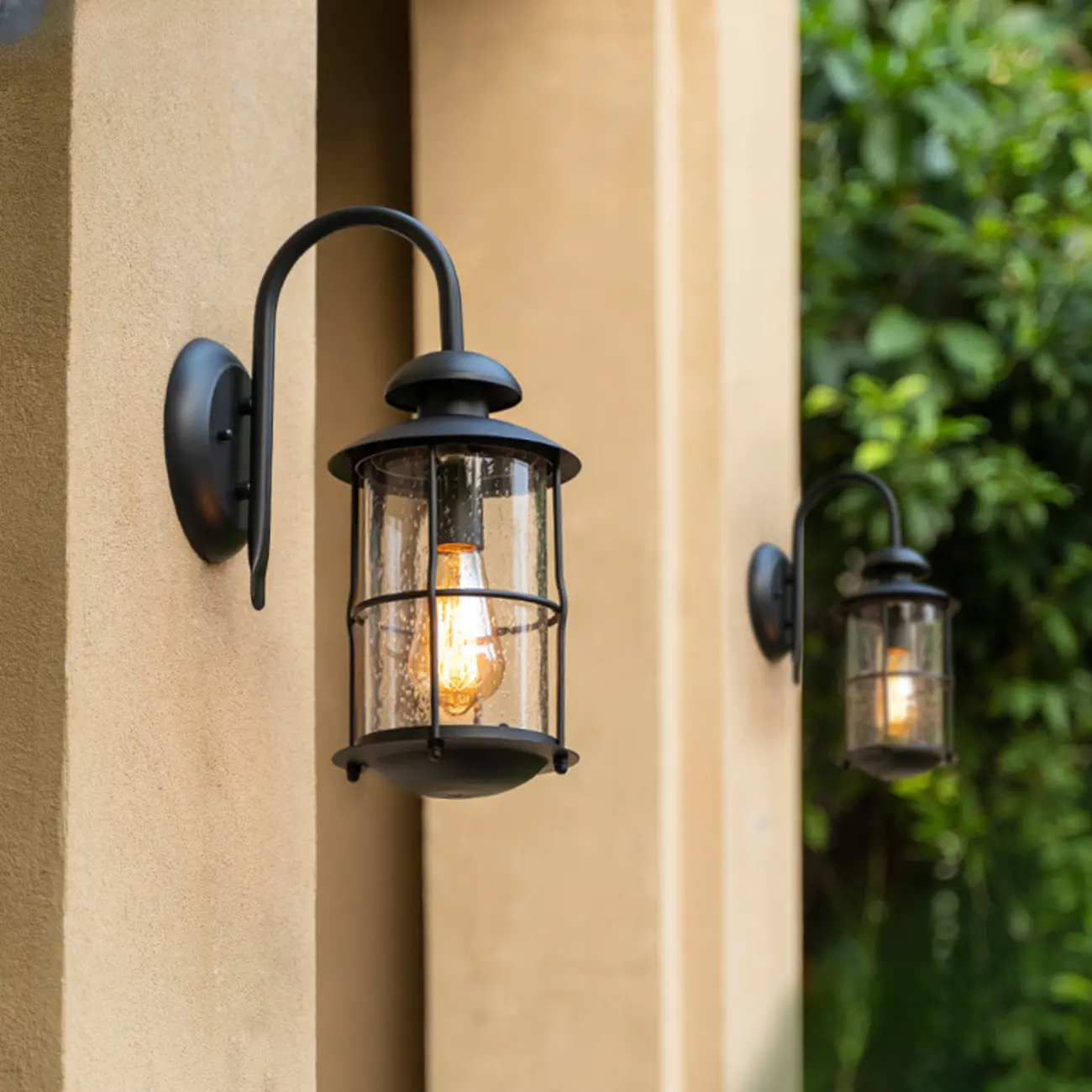 Industrial Black Metal Glass Outdoor Wall Lantern Light  Image - 8 | homeyfad