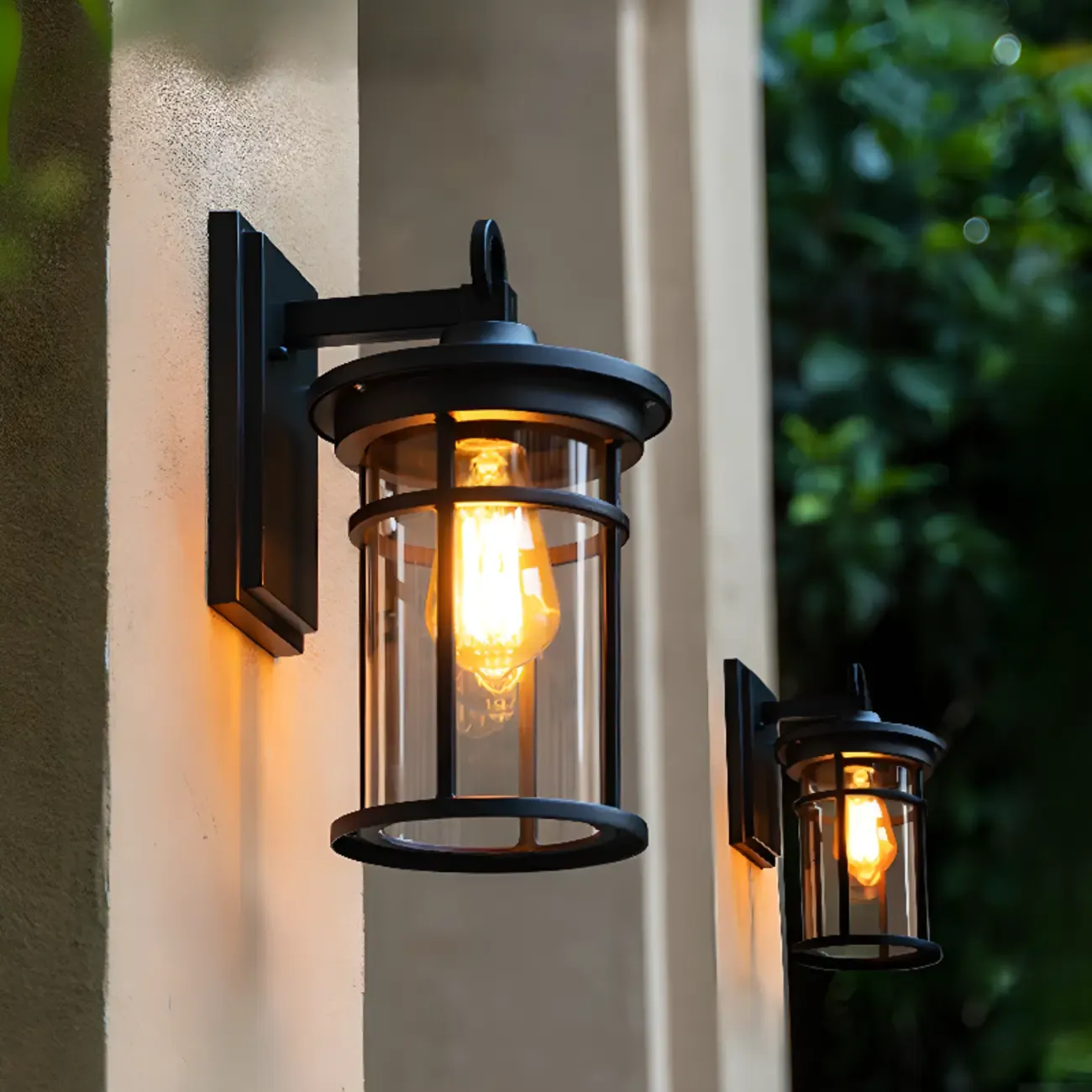 Industrial Black Metal Glass Outdoor Wall Lantern Light  Image - 9