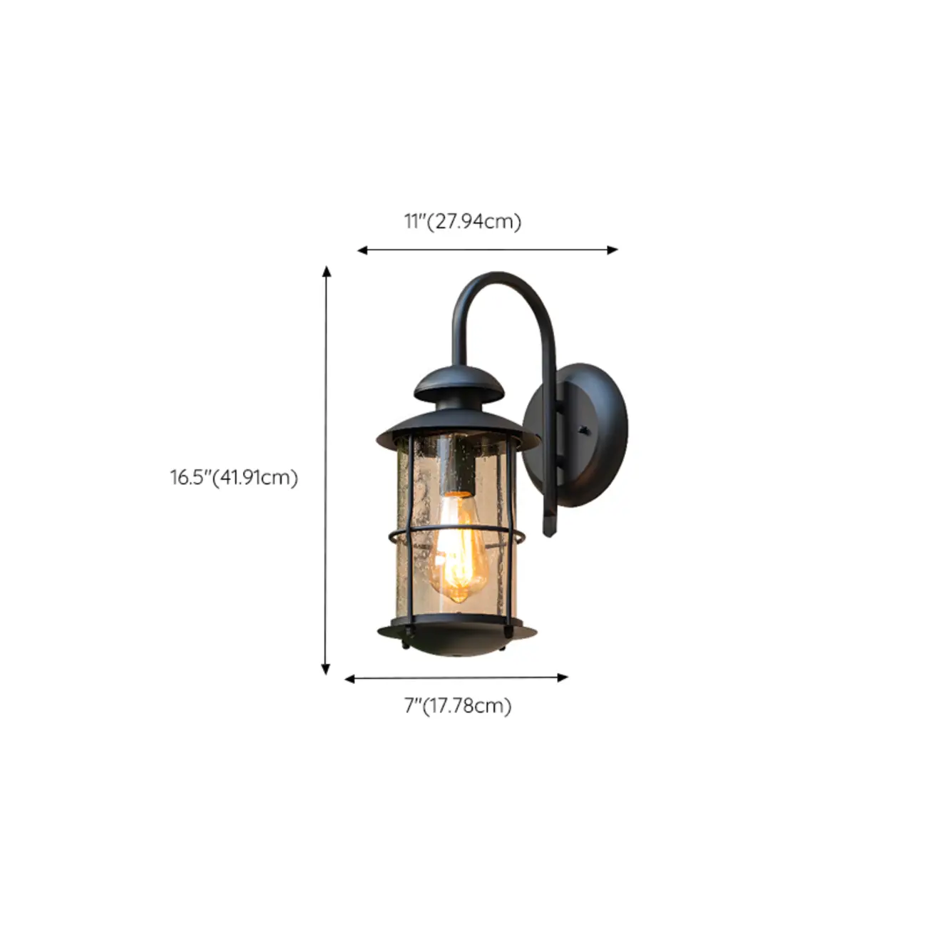 Industrial Black Metal Glass Outdoor Wall Lantern Light  #size