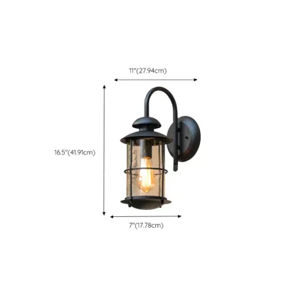 Industrial Black Metal Glass Outdoor Wall Lantern Light  #size